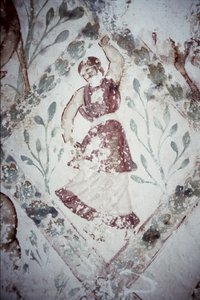 壁画描绘了一位女性舞者，来自Apodyterium，8世纪初 作者 叙利亚学校